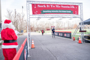 Finish line at Sock it to me Santa 5k